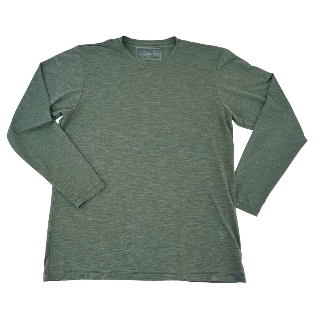 Anetik Mens Premium Performance Long Sleeve Shirt Olive Green UPF 30+ M